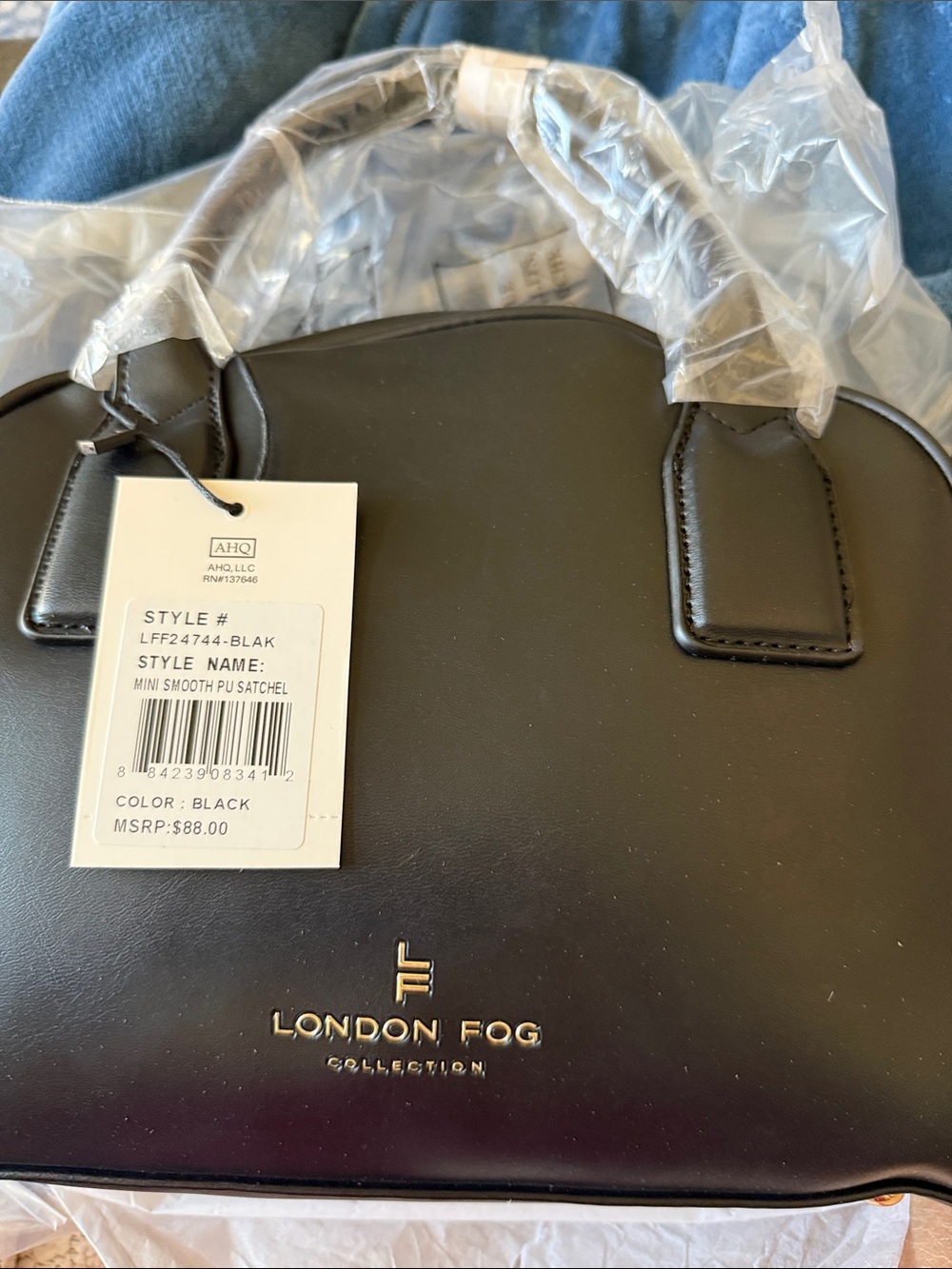 London Fog Black Mini Smooth PU Satchel with Gold Logo